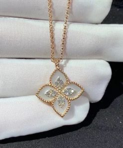 Roberto Coin Princess Flower Pendant in 18k with Mother of Pearl and Diamonds Small Version