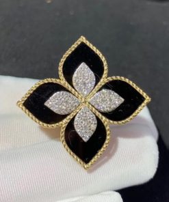 Roberto Coin Princess Flower Ring with Diamonds and Black Jade Large version