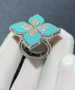 Roberto Coin Princess Flower Ring With Diamonds And Turquoise ADV888RI1838 Large Version