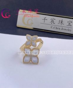 Roberto Coin Princess Flower Ring Yellow Gold Mother Of Pearl And Diamonds
