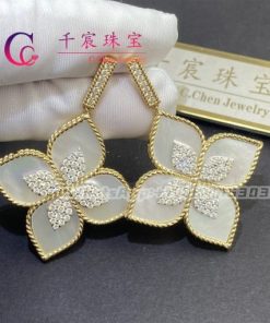 Roberto Coin Princess Flower Yellow Gold Mother of Pearl Diamond Earrings 34MM