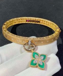 Roberto Coin Venetian Princess Bangle Rose Gold Bracelet with Malachite