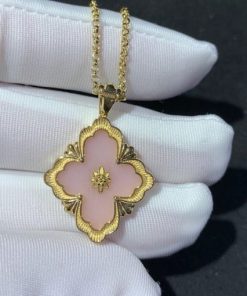 Buccellati Opera Color Pendant in Yellow Gold with Pink Fluo Enameled Logo Element