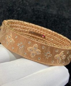 Roberto Coin Venetian Princess Satin Rose Gold Bangle Bracelet with Diamonds