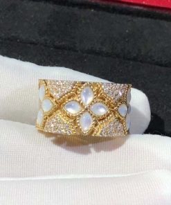 Roberto Coin Venetian Princess Wide Diamond & Mother-of-pearl Cut-out Flower Ring