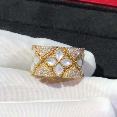 Roberto Coin Venetian Princess Wide Diamond & Mother-of-pearl Cut-out Flower Ring