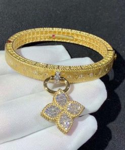 Roberto Coin Venetian Princess Yellow Gold Bangle Bracelet with Diamonds