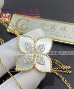 Roberto Coin Yellow Gold Diamond Mother of Pearl Princess Flower Pendant