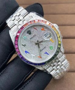 Rolex Datejust 126300 41mm Iced out Diamond Watch with Rainbow Bezel