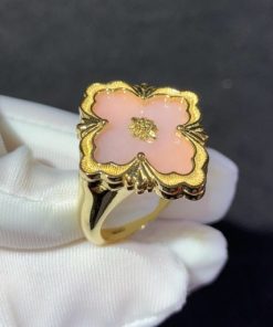 Buccellati Opera Color Ring in 18k Yellow Gold with Pink Fluo Enameled JAURIN012519