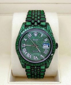 Rolex Datejust 126300 President Green Sapphire Baguette Diamond Men Automatic Watch