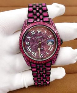 Rolex Mens Datejust 41mm Roman Numerals Custom Black PVD Watch With Rubies