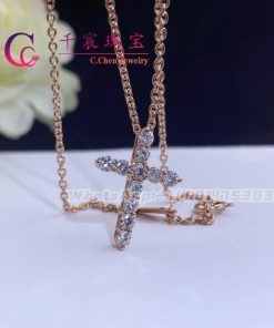 Tiffany Cross Pendant Of Round Brilliant Diamonds In Rose Gold