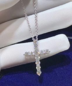 Tiffany Cross Pendant Small Model Of Round Brilliant Diamonds In 18K White Gold 60007429