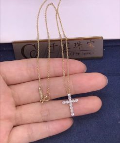 Tiffany Cross Pendant Small Model Of Round Brilliant Diamonds In 18k Yellow Gold 60007469