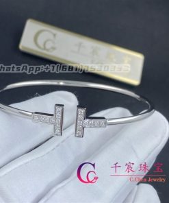 Tiffany T Diamond Wire Bracelet In 18k White Gold 60010748