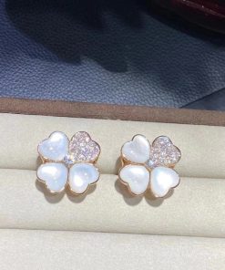 Van Cleef & Arpels Cosmos earrings, medium model 18K rose gold, Diamond, Mother-of-pearl VCARO5BZ00