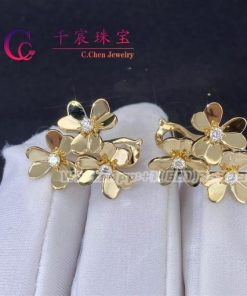 Van Cleef Arpels Frivole Earrings 3 Flowers Mini Model Yellow Gold VCARP2DV00