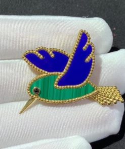 Van Cleef & Arpels Lucky Animals Hummingbird Clip Lapis Lazuli, Malachite, Onyx VCARP2B000