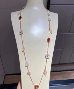 Van Cleef Arpels Lucky Spring Long Necklace 15 Motifs Rose Gold Carnelian Mother-of-pearl, Onyx VCARP7RT00