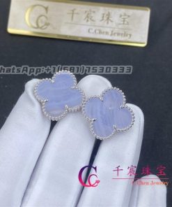 Van Cleef & Arpels Magic Alhambra Earrings 18k White Gold Chalcedony
