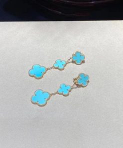 Van Cleef Arpels Magic Alhambra Earrings, 3 Motifs Turquoise