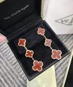 Van Cleef & Arpels Magic Alhambra Earrings Rose Gold 3 Motifs Carnelian