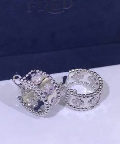 Van Cleef & Arpels Perl??e Clovers Hoop Earrings White Gold And Diamonds VCARO2ML00