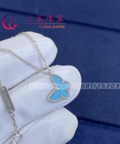 Van Cleef & Arpels Sweet Alhambra Butterfly Pendant White Gold Turquoise VCARF80500