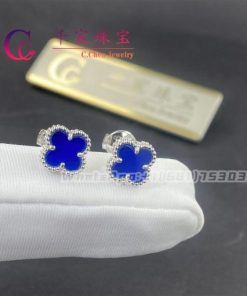 Van Cleef & Arpels Sweet Alhambra Earrings White Gold Blue Agate