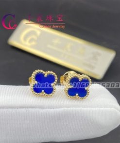 Van Cleef & Arpels Sweet Alhambra Earrings Yellow Gold Blue Agate