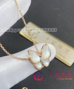 Van Cleef & Arpels Two Butterfly Pendant Rose Gold Diamond Mother-of-pearl VCARO8FO00