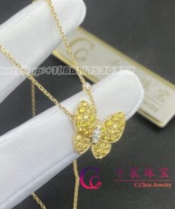 Van Cleef Arpels Two Butterfly Pendant Yellow Gold, Diamond, Sapphire VCARO3M300