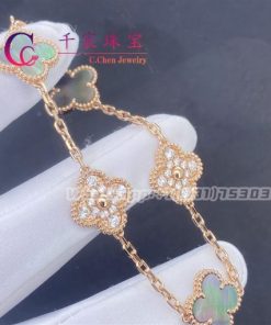 Van Cleef & Arpels Vintage Alhambra bracelet 5 motifs Diamond Pink Opal