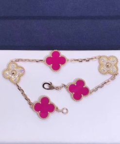 Van Cleef & Arpels Vintage Alhambra Bracelet 5 Motifs Grey Mother Of Pearl Rose Gold