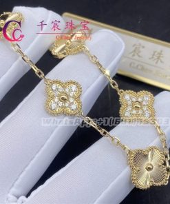 Van Cleef & Arpels Vintage Alhambra Bracelet 5 Motifs White Gold And Turquoise