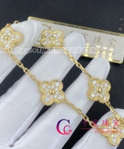 Van Cleef & Arpels Vintage Alhambra Bracelet 5 Motifs Yellow Gold Malachite VCARL80900