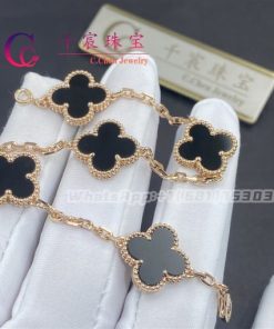 Van Cleef & Arpels Vintage Alhambra Bracelet 5 Onyx Rose Gold
