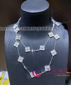Van Cleef & Arpels Vintage Alhambra Long Necklace, 20 Motifs 18K White Gold, Diamond VCARA43300