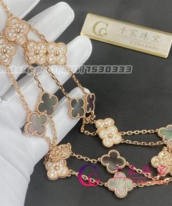 Van Cleef Arpels Vintage Alhambra Long Necklace, 20 Motifs Diamond gray Mother-of-pearl VCARP2R000
