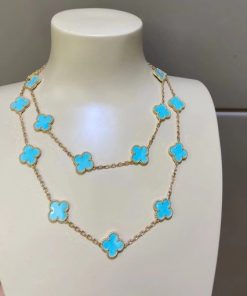 Van Cleef Arpels Vintage Alhambra Long Necklace 20 Motifs Turquoise