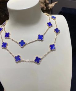 Van Cleef & Arpels Vintage Alhambra Long Necklace, 20 Motifs Yellow Gold Lapis Lazuli