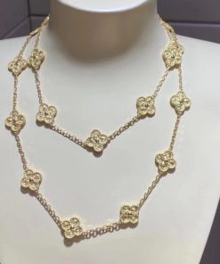 Van Cleef Arpels Vintage Alhambra Long Necklace, 20 Motifs Yellow Gold VCARO1IC00