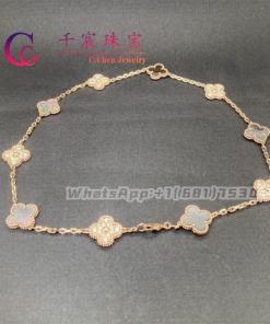 Van Cleef & Arpels Vintage Alhambra Necklace 10 Motifs Rose Gold And Gray Mother-Of-Pearl
