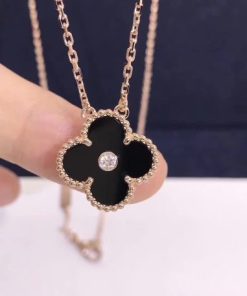 Van Cleef & Arpels Vintage Alhambra Pendant Onyx and Diamond