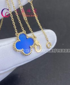 Van Cleef & Arpels Vintage Alhambra Pendant Yellow Gold Blue Agate