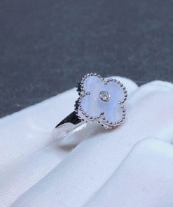 Van Cleef Arpels Vintage Alhambra Ring White Gold Diamon Chalcedony