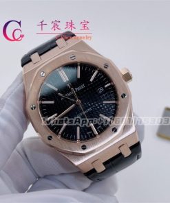 Audemars Piguet Royal Oak 15400OR 41mm Black Dial Black Leather Strap