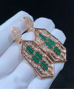 Bulgari Serpenti Earring Rose Gold Malachite And Diamond High Jewelry