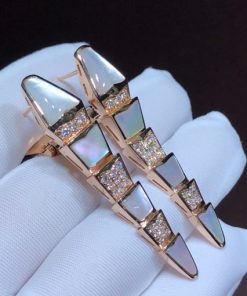 Bulgari Serpenti Earrings Mother Of Pearl Clip-On Pave Diamonds 350678